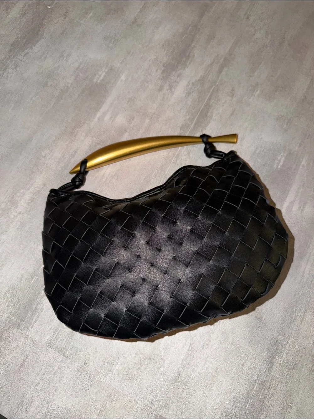 Black Woven Faux Leather with Top Gold Handle - Picture 3 of 9